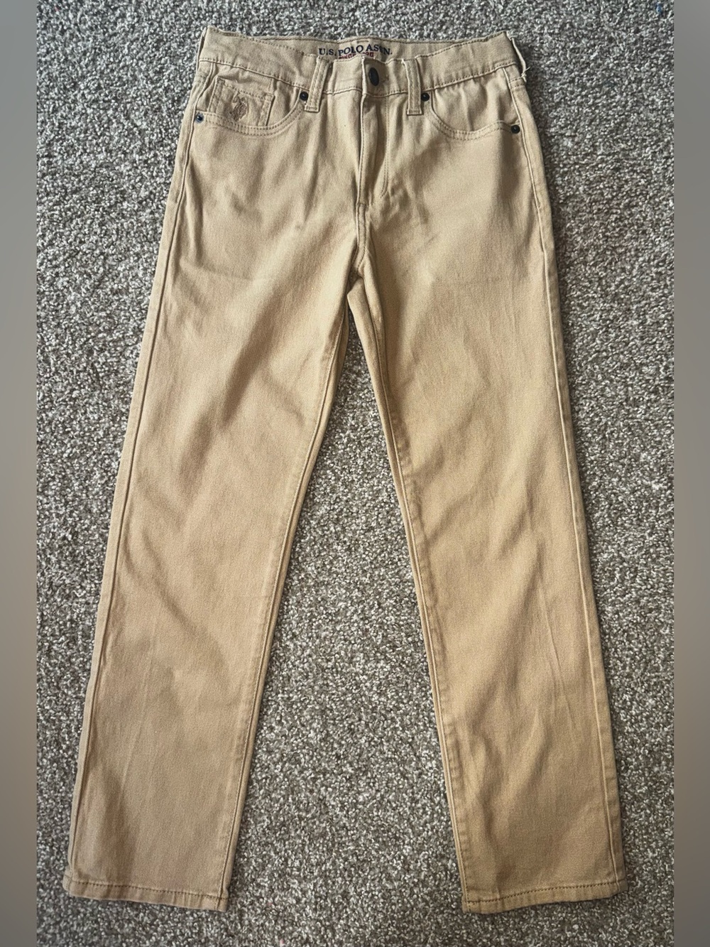 U.S. Polo Assn. Boys Khaki Jeans Pants Size 12 Straight Leg Cotton Beige